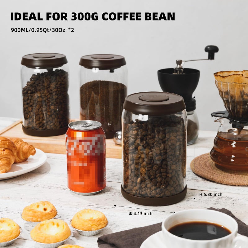 Tourdeus Glass Coffee Container - 900ml x 2 Pop Top Coffee Storage Airtight Canister, Large Ground Coffee Containers Coffee Jars with Lids - Image 5