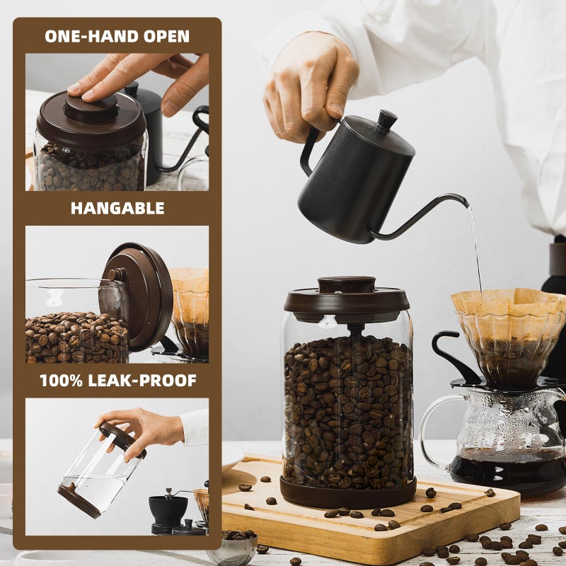 Tourdeus Glass Coffee Container - 900ml x 2 Pop Top Coffee Storage Airtight Canister, Large Ground Coffee Containers Coffee Jars with Lids - Image 2