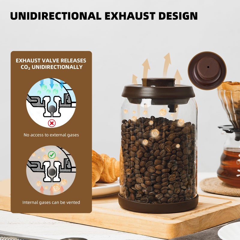 Tourdeus Glass Coffee Container - 900ml x 2 Pop Top Coffee Storage Airtight Canister, Large Ground Coffee Containers Coffee Jars with Lids - Image 3