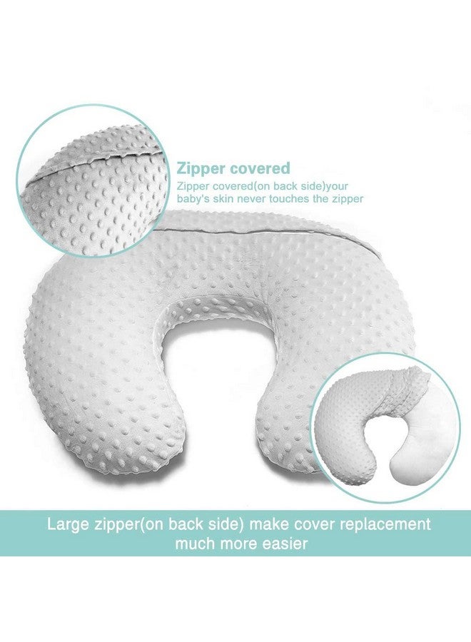 iEvolve Minky Nursing Pillow Cover Breast Feeding Pillow Cover Slipcover U Shape for Baby Boy Girl,Cover Only(Beige&White, Pack of 2) - Image 2
