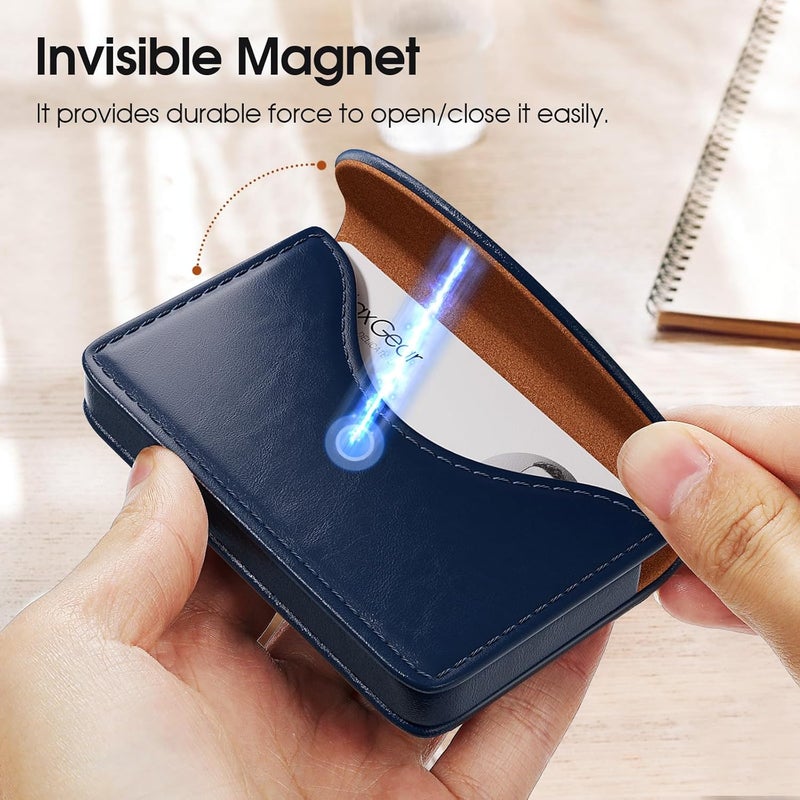 MaxGear Business Card Holder Case, PU Leather Business Card Case for Purse, Pocket Travel Name Card Holder Wallet for Men or Women, Portable Magnetic Business Card Carrier for Christmas Gift, Navy - Image 4
