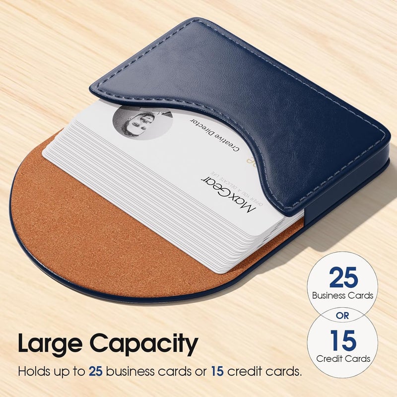 MaxGear Business Card Holder Case, PU Leather Business Card Case for Purse, Pocket Travel Name Card Holder Wallet for Men or Women, Portable Magnetic Business Card Carrier for Christmas Gift, Navy - Image 3