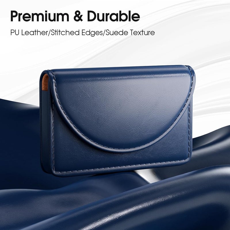 MaxGear Business Card Holder Case, PU Leather Business Card Case for Purse, Pocket Travel Name Card Holder Wallet for Men or Women, Portable Magnetic Business Card Carrier for Christmas Gift, Navy - Image 2