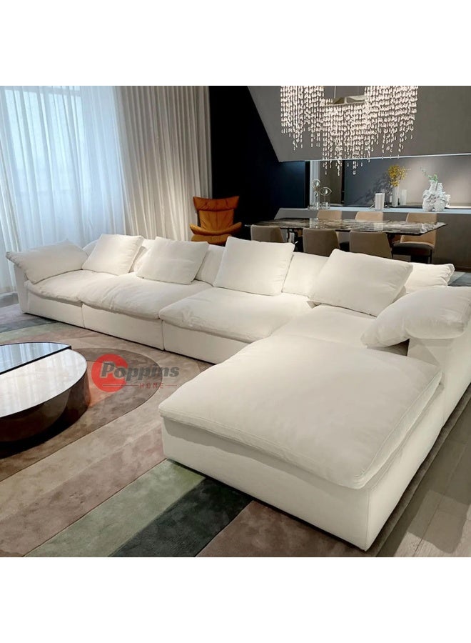 Zayn comforts Minimalist Nordic 4-Seater Sofa Set with Ottoman, Filled with Dacron for a Modern and Serene Living Room Atmosphere (White) - Image 1