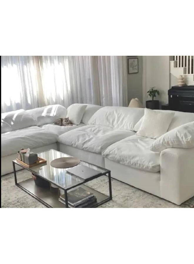 Zayn comforts Minimalist Nordic 4-Seater Sofa Set with Ottoman, Filled with Dacron for a Modern and Serene Living Room Atmosphere (White) - Image 3
