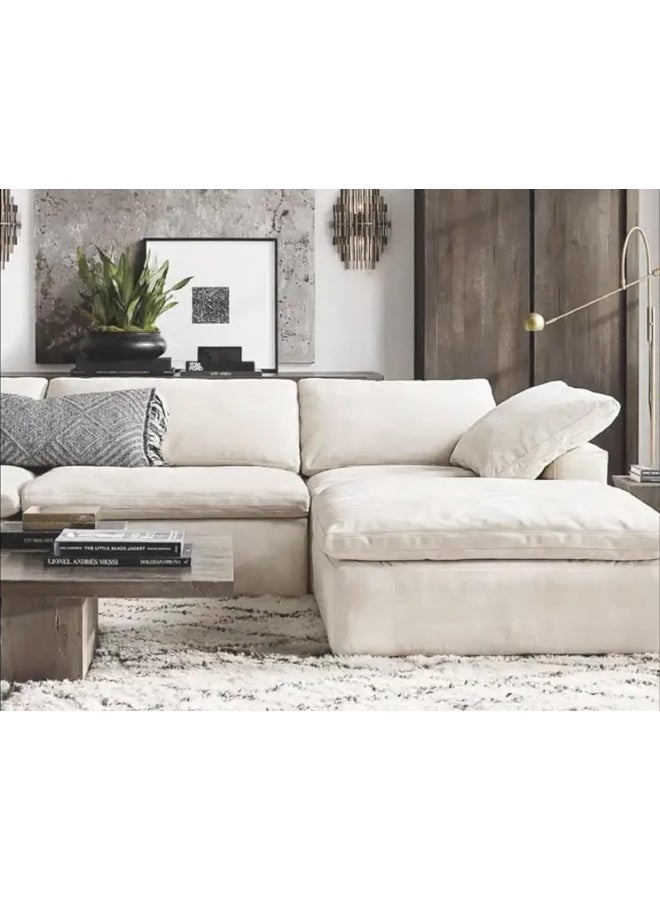 Zayn comforts Minimalist Nordic 4-Seater Sofa Set with Ottoman, Filled with Dacron for a Modern and Serene Living Room Atmosphere (White) - Image 4