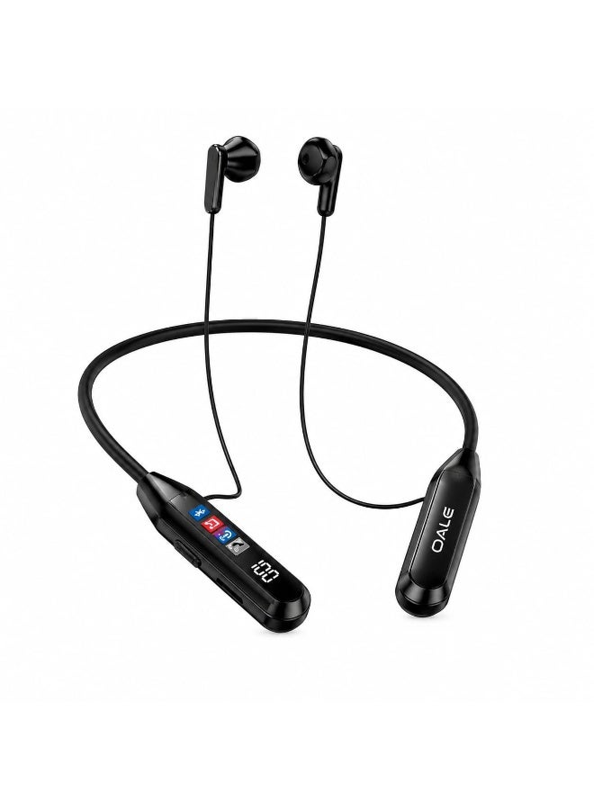 OALE iRock 05 Wireless Bluetooth Neckband Earphones V5.4, 30H Playback, Magnetic Earbuds, Black - Image 1