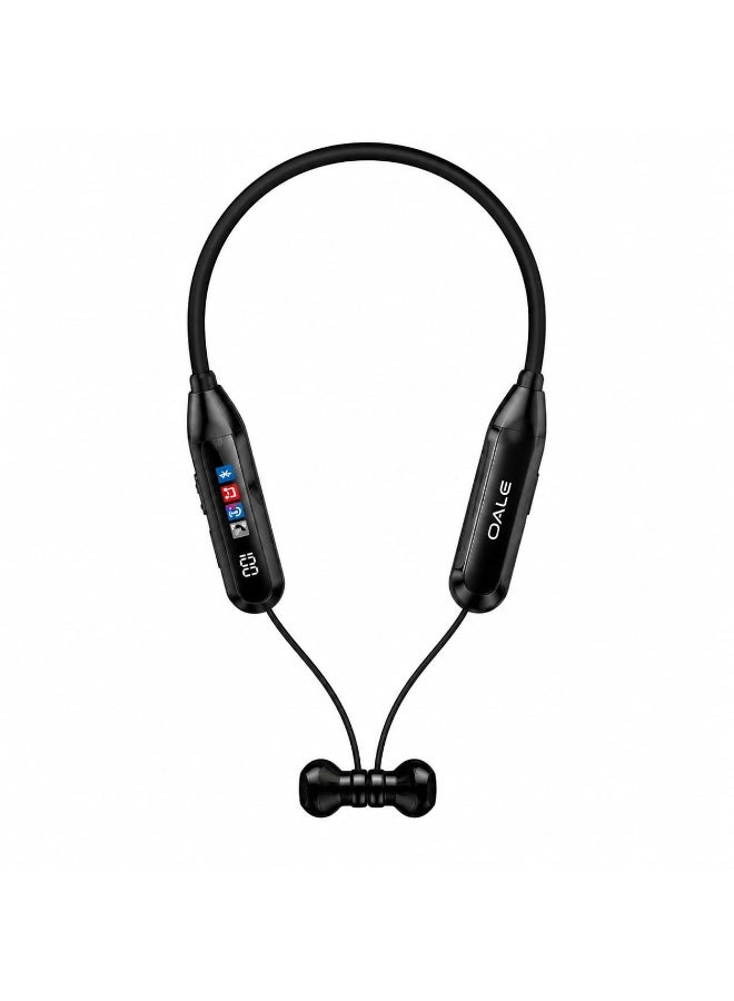 OALE iRock 05 Wireless Bluetooth Neckband Earphones V5.4, 30H Playback, Magnetic Earbuds, Black - Image 2
