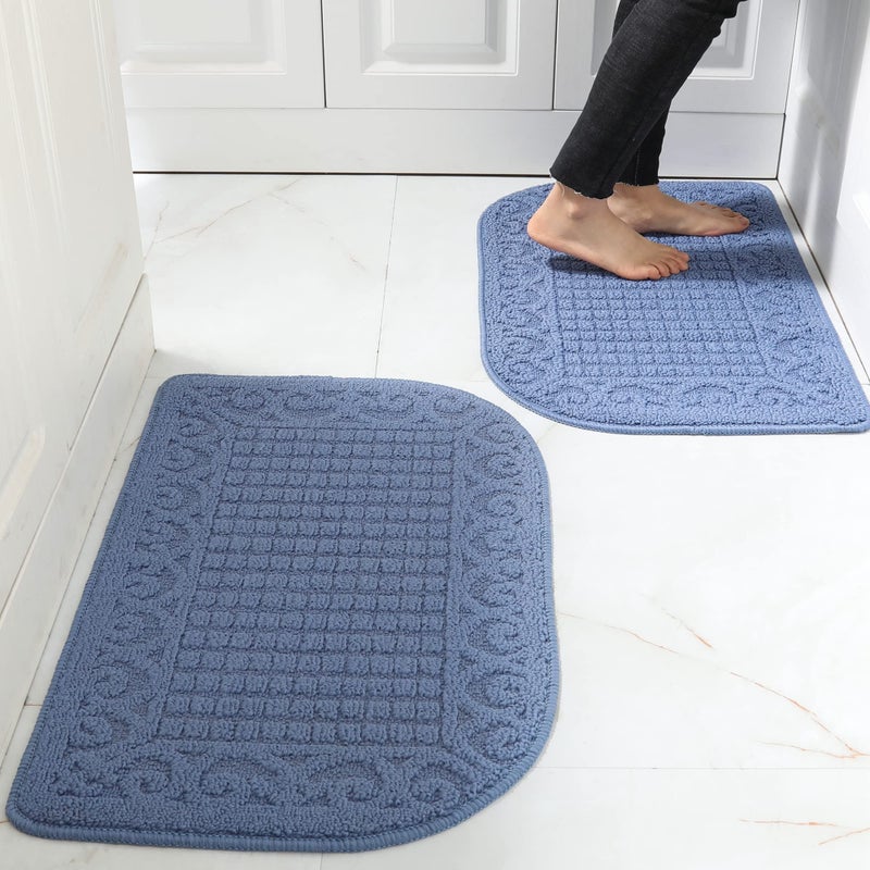 COSY HOMEER COSY HOMEER 32X20 Inch Anti Fatigue Kitchen Rug Mats are Made of 100 Polypropylene Half Round Rug Cushion Specialized in Anti Slippery and Machine Washable Blue 2pcs