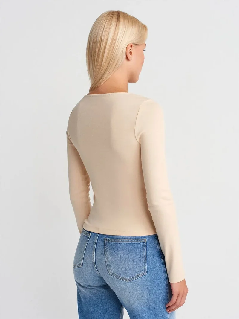 ديلفين Dilvin Slim Fit Cotton Blend Zipper Blouse