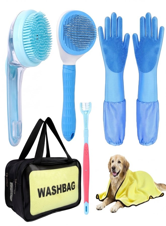 7 Pcs Dog Washing Kit: Shampoo Brush, Hair Brush, Washing Gloves, Dog Towel - Image 1