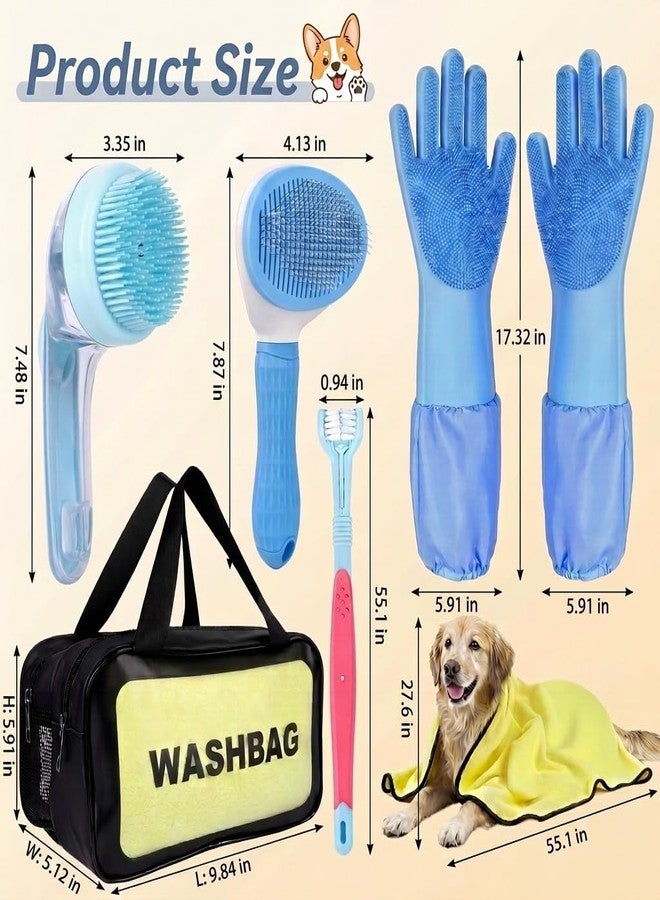 7 Pcs Dog Washing Kit: Shampoo Brush, Hair Brush, Washing Gloves, Dog Towel - Image 2