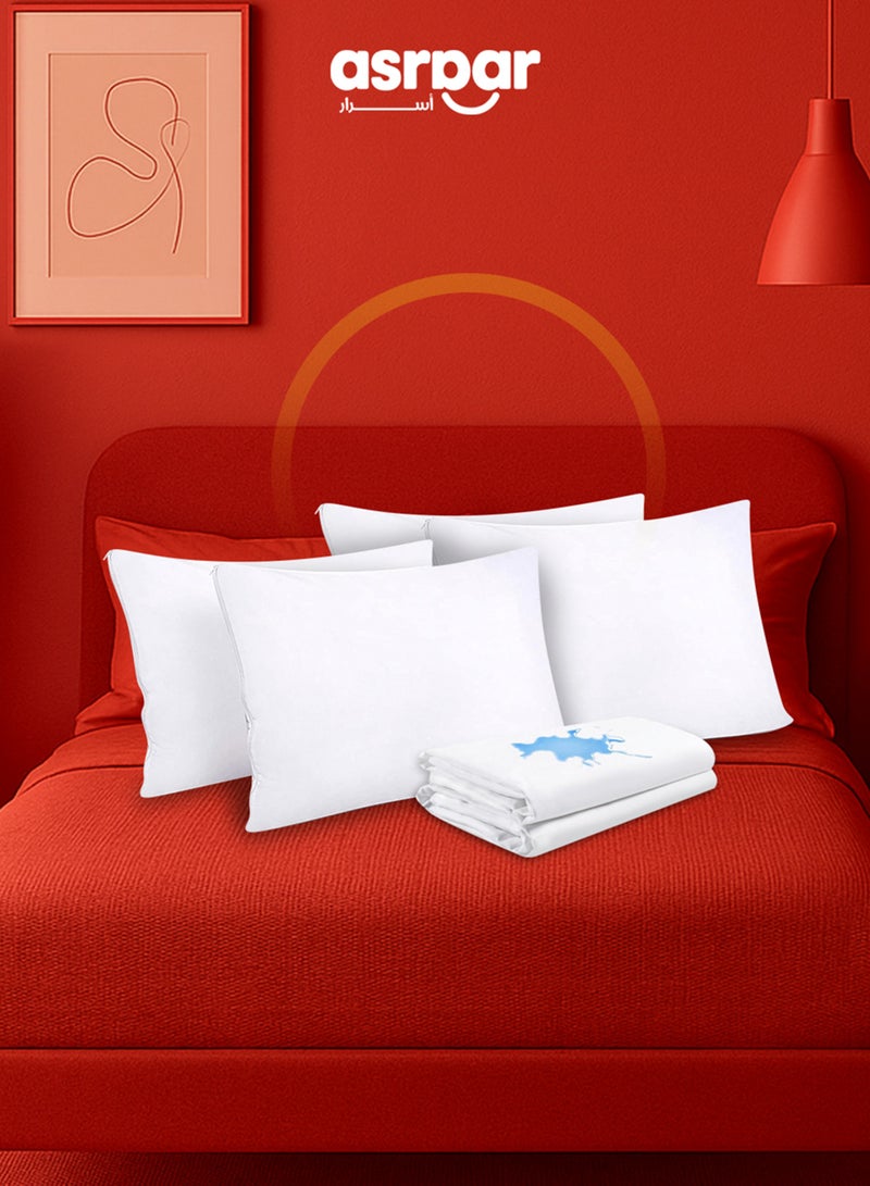 أسرار واقي وسادة ممتاز مقاوم للماء - غطاء وسادة بسحاب، أغطية ناعمة ومريحة مقاومة لحشرات السرير، آمن ضد الحساسية ويحمي من الأوساخ والفتات، حماية سائلة هادئة غير مزعجة بنسبة 100%، أبيض 75 × 50 سم - 4 غطاء وسادة - Image 1