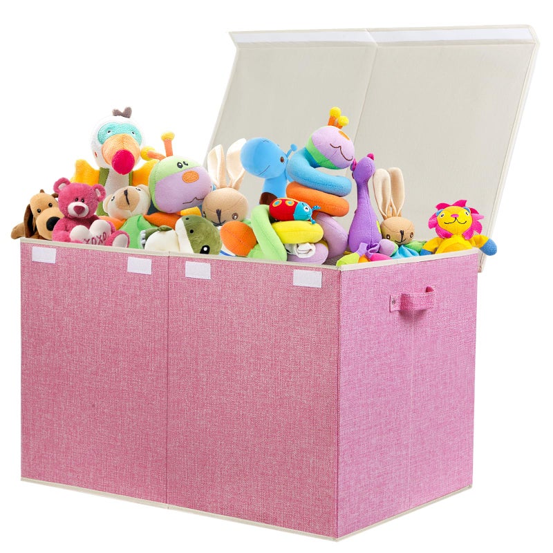 popoly 122L Large Toy Box Chest with Lid Foldable Toy Storage Organizer Bin Boxes with Removable Divider for Kids Boys Girls Nursery Playroom 26x17 x17Linen Pink - Image 2