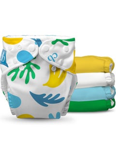 Charlie Banana Charlie Banana Baby Washable and Reusable Cloth Diapers, 5 Soft Pocket Diapers and 5 Absorbent Inserts, One-Size (0-36 Months), Banana Leaves  - Image 1