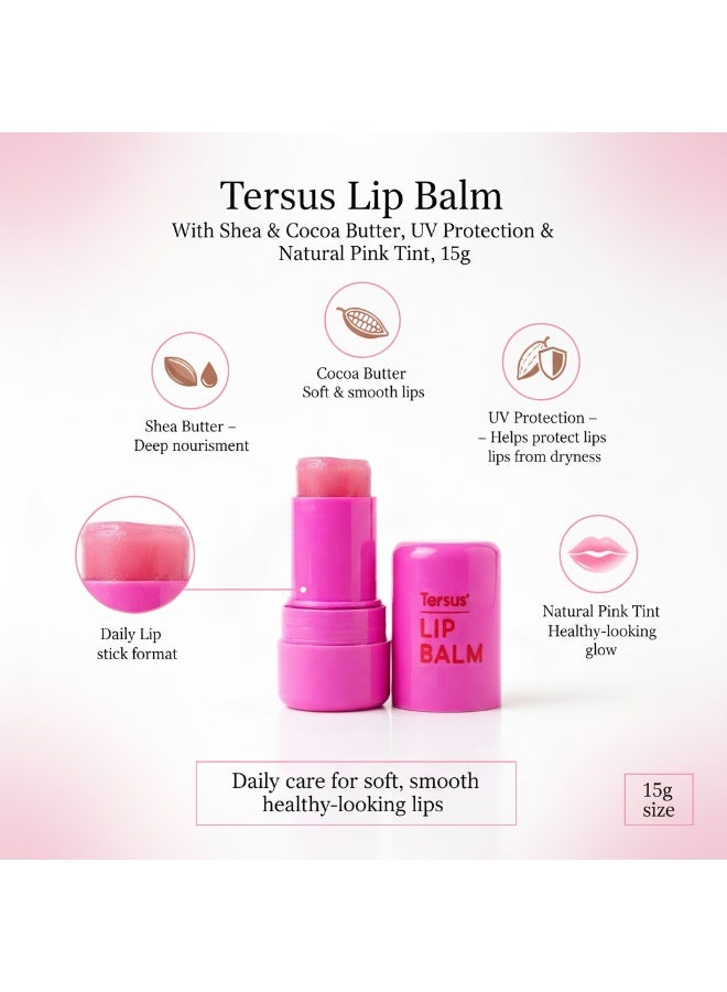 Tersus Lip Balm with Shea & Cocoa Butter, UV Protection & Natural Pink Tint - 15g - Image 3