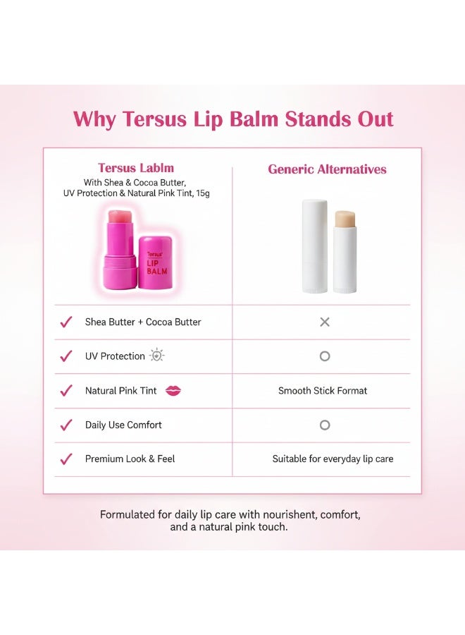 Tersus Lip Balm with Shea & Cocoa Butter, UV Protection & Natural Pink Tint - 15g - Image 4