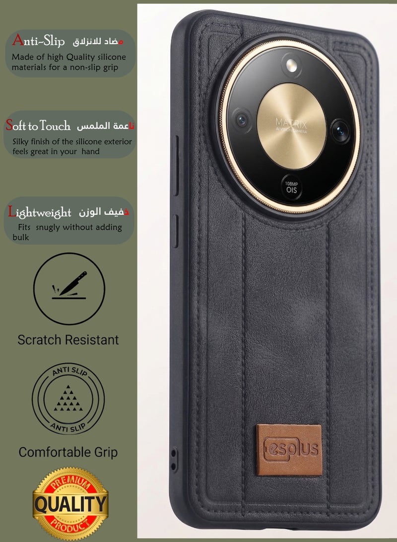 جراب خلفي فاخر من السيليكون بتصميم جلدي لهاتف Honor X9d 5g | غطاء سيليكون عالي الجودة مصمم خصيصًا لهاتف Honor X9d 5g | حماية فائقة من الصدمات، مقاوم للصدمات، مقاوم لبصمات الأصابع، ملمس مريح، جراب متين لحماية ظهر هاتف Honor X9d 5g - أسود - Image 2