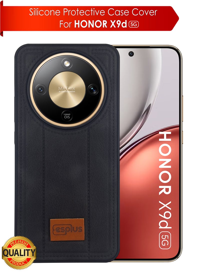 جراب خلفي فاخر من السيليكون بتصميم جلدي لهاتف Honor X9d 5g | غطاء سيليكون عالي الجودة مصمم خصيصًا لهاتف Honor X9d 5g | حماية فائقة من الصدمات، مقاوم للصدمات، مقاوم لبصمات الأصابع، ملمس مريح، جراب متين لحماية ظهر هاتف Honor X9d 5g - أسود - Image 1