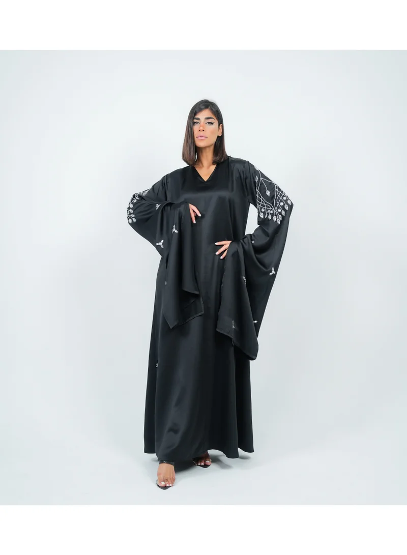 روزيت عباية فستان أسود بأكمام طويلة مطرزة