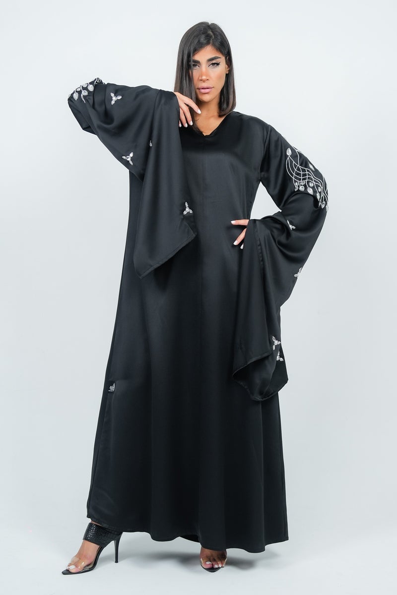 روزيت عباية فستان أسود بأكمام طويلة مطرزة - Image 2