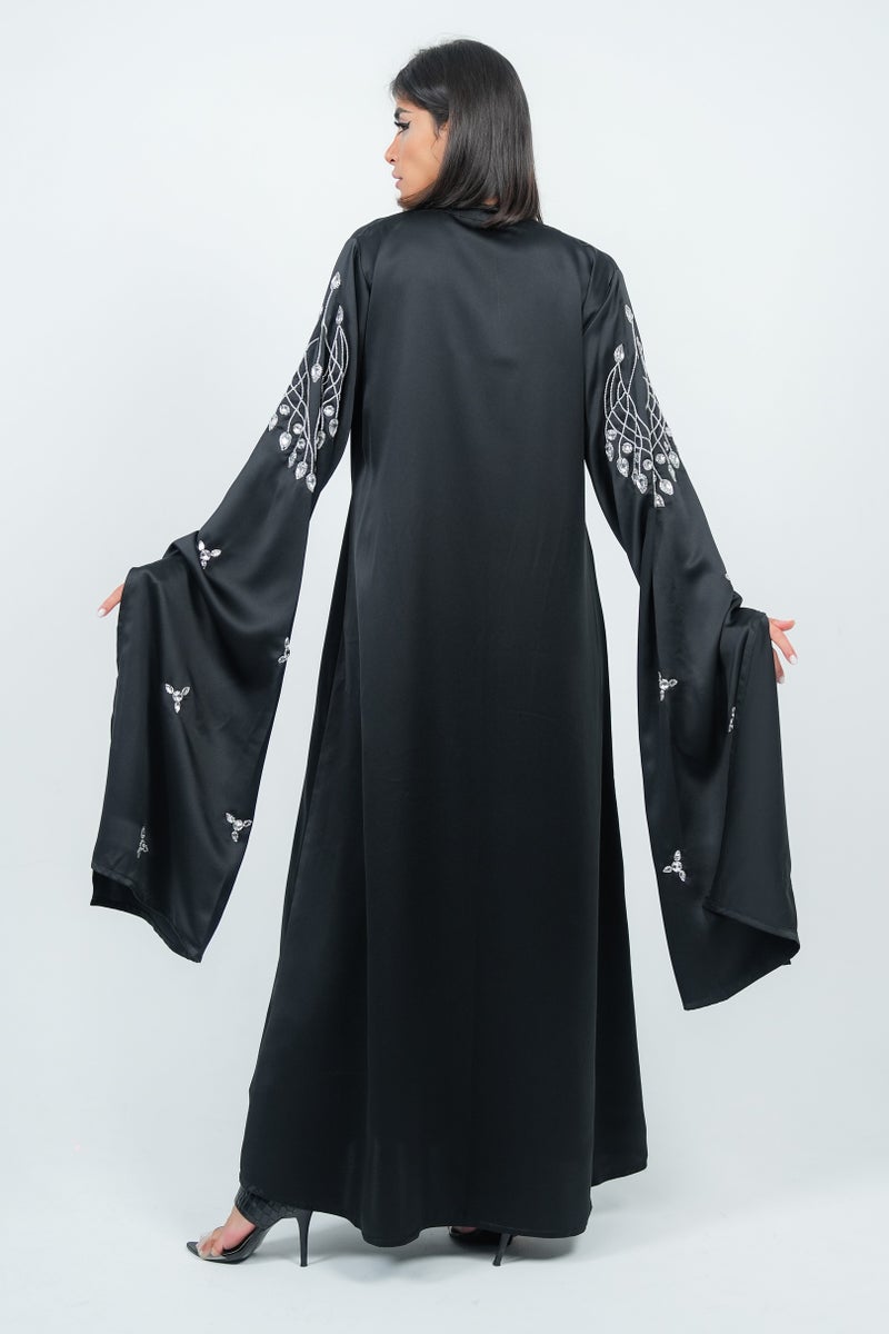 روزيت عباية فستان أسود بأكمام طويلة مطرزة - Image 4