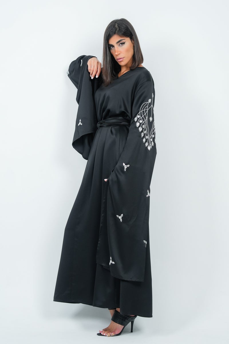 روزيت عباية فستان أسود بأكمام طويلة مطرزة - Image 5