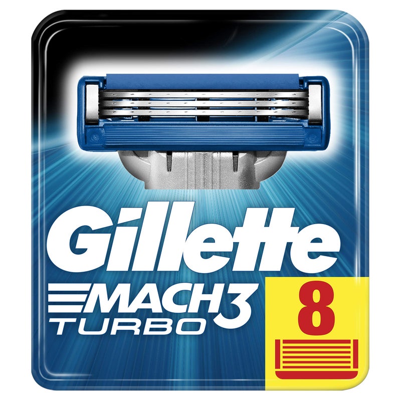 Gillette Mach3 Turbo Razor Blades for Men, Pack of 8 - Image 1