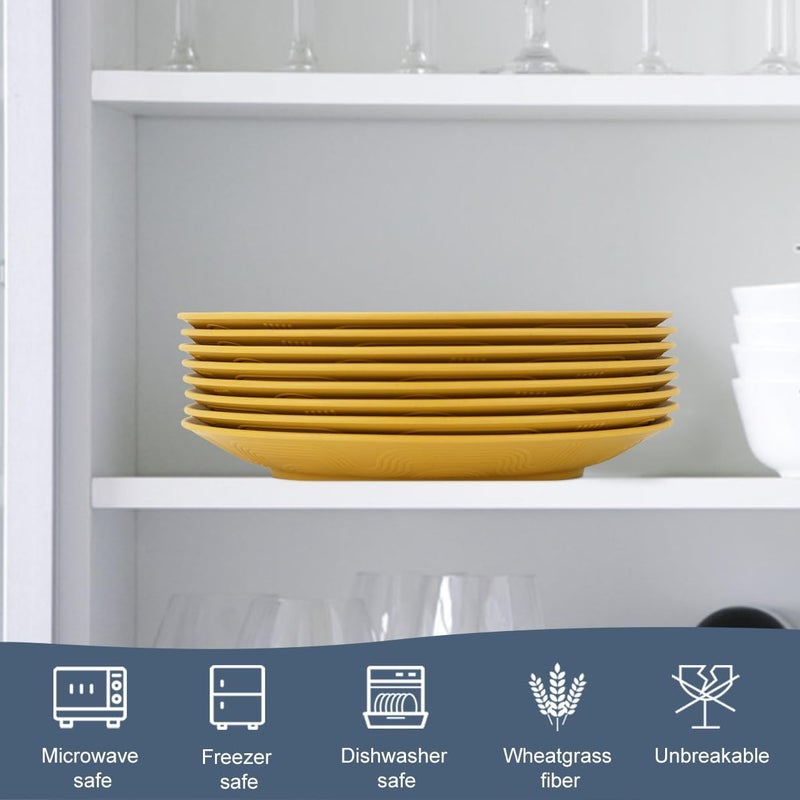 Homienly Flat Dinner Plates Set  8 Microwave  Dishwasher Safe Wheat Straw Plates Unbreakable 9 inch Yellow - Image 5