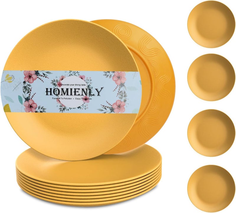 Homienly Flat Dinner Plates Set  8 Microwave  Dishwasher Safe Wheat Straw Plates Unbreakable 9 inch Yellow - Image 1