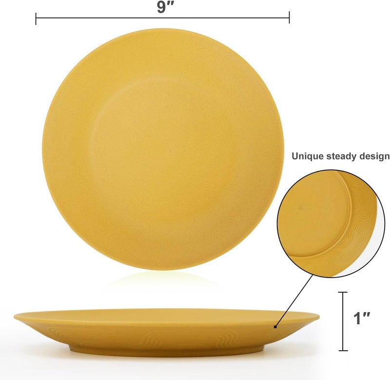 Homienly Flat Dinner Plates Set  8 Microwave  Dishwasher Safe Wheat Straw Plates Unbreakable 9 inch Yellow - Image 2