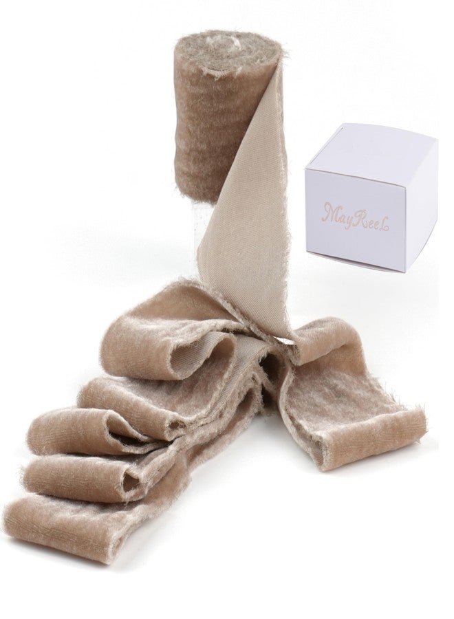 MAYREEL 2 Inch Camel Velvet Ribbon Hand Torn Tawny Silk Frayed Edge for Bridal Bouquets Invitations Wedding Vow Books Gift Baskets Hair Bows 3 Yards - Image 1