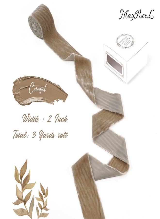 MAYREEL 2 Inch Camel Velvet Ribbon Hand Torn Tawny Silk Frayed Edge for Bridal Bouquets Invitations Wedding Vow Books Gift Baskets Hair Bows 3 Yards - Image 2