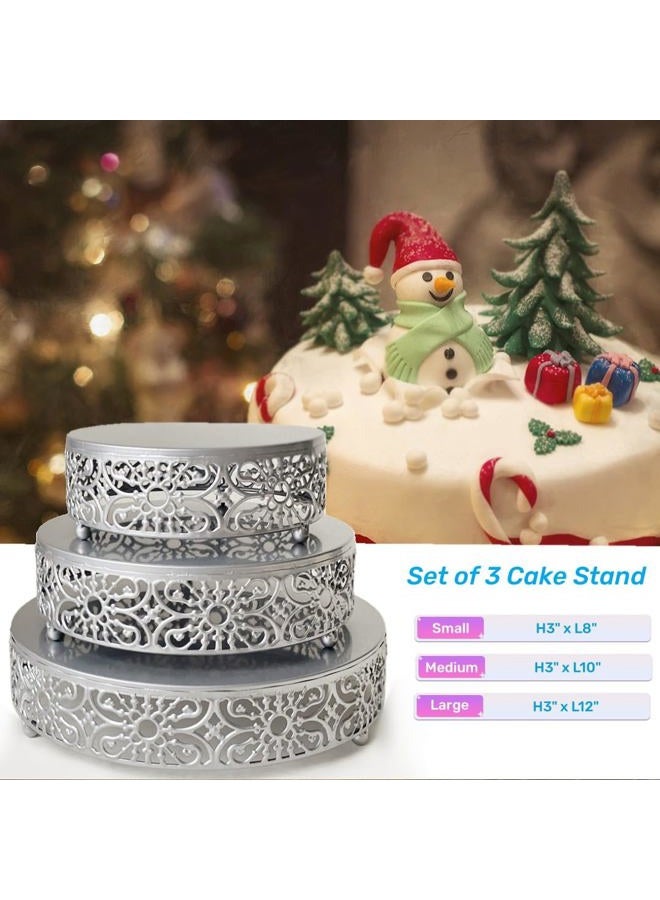 Amedoo Cake Stand Set, 3Pcs Round Metal Cake Stands, Dessert Cupcake Pastry Candy Display Plate for Wedding, Event, Birthday Party (Silver Cake Stands / 3 Pcs) - Image 4
