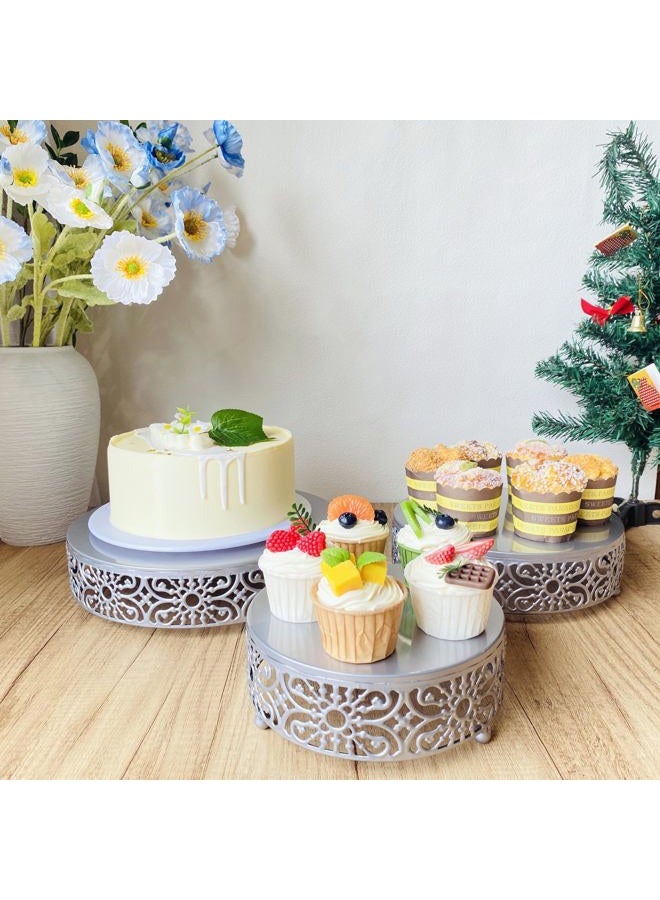Amedoo Cake Stand Set, 3Pcs Round Metal Cake Stands, Dessert Cupcake Pastry Candy Display Plate for Wedding, Event, Birthday Party (Silver Cake Stands / 3 Pcs) - Image 3