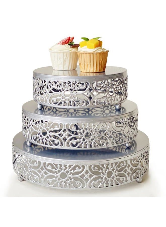 Amedoo Cake Stand Set, 3Pcs Round Metal Cake Stands, Dessert Cupcake Pastry Candy Display Plate for Wedding, Event, Birthday Party (Silver Cake Stands / 3 Pcs) - Image 1