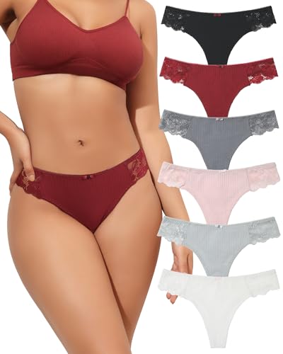LEVAO 6 Pack G-String Thongs for Women, Cotton Panties Stretch T-back Tangas Low Rise Hipster Underwear,M - Image 1