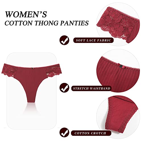 LEVAO 6 Pack G-String Thongs for Women, Cotton Panties Stretch T-back Tangas Low Rise Hipster Underwear,M - Image 4
