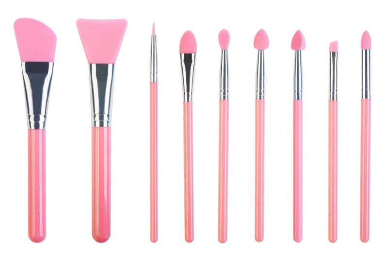 LORMAY 9 Pcs Silicone Makeup Brush Set: Applicator for Face Care, Eyeliner, Eyebrow, Eye Shadow, Lip Makeup and UV Epoxy Resin Crafts (Pink)