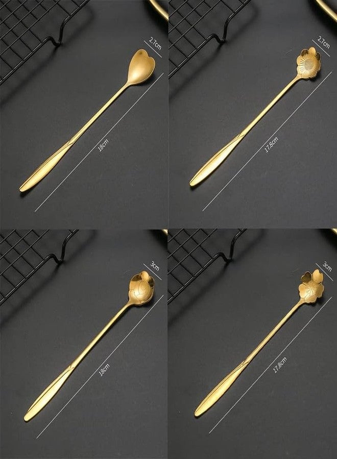 KLIVE Stainless Steel Tableware Creative Flower Coffee Spoon, Sugar Spoon, Stirring Spoon, Mixing Spoon, Stir Bar Spoon, Tea Spoon, Ice Tea Spoon for Tea, Cake, Dessert Ice Cream Spoon, Set of 4 - Image 5