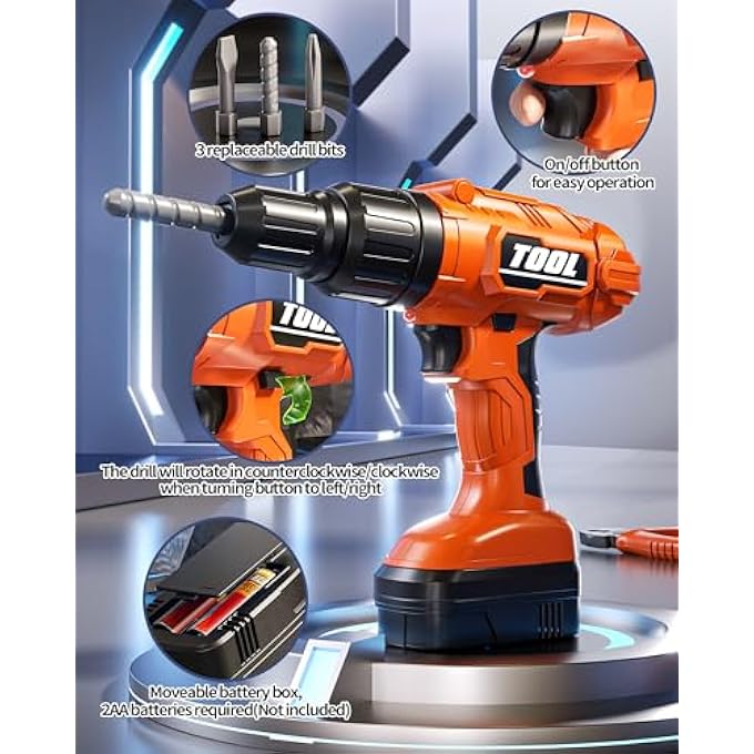 36PCS KIDS TOOL SET, TODDLER TOOL CONSTRUCTION TOYS WITH BELT & ELECTRONIC DRILL FOR BOYS GIRLS 3-5, STURDY TOOL BAG SUITABLE FOR OUTDOOR USE - Image 4