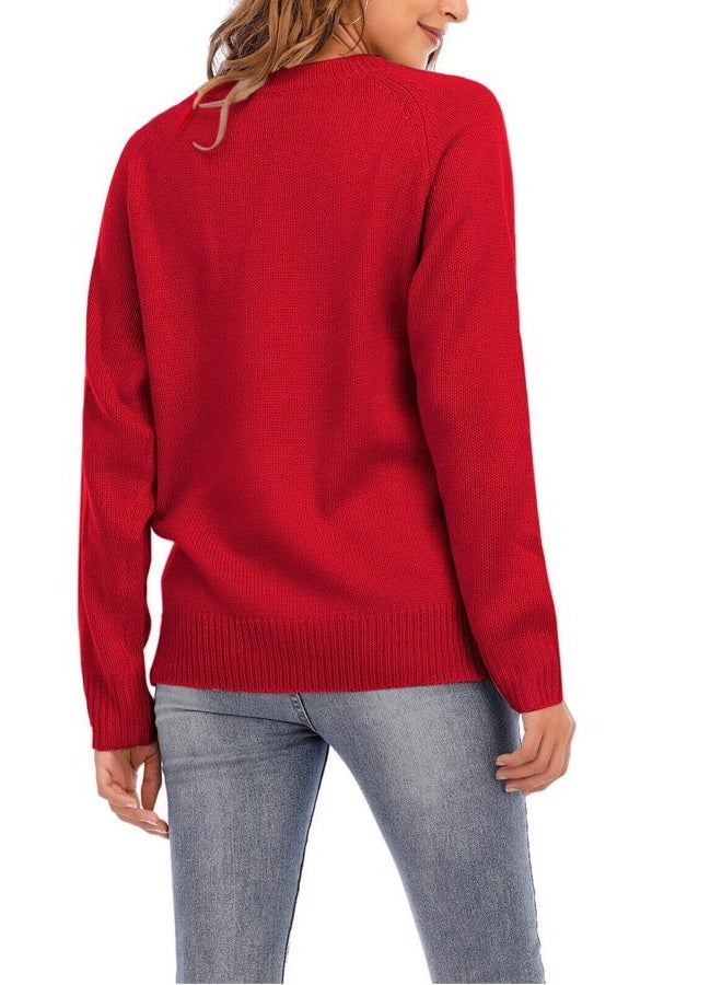 shermie Women's Pullover Sweaters Long Sleeve Crewneck Cute Heart Knitted Sweaters, Red, S - Image 3