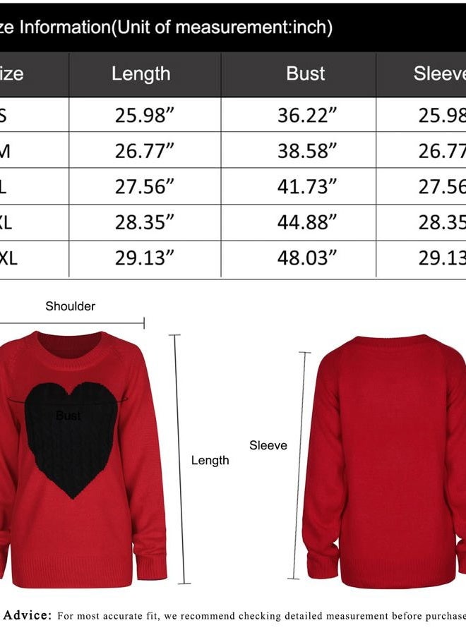shermie Women's Pullover Sweaters Long Sleeve Crewneck Cute Heart Knitted Sweaters, Red, S - Image 5