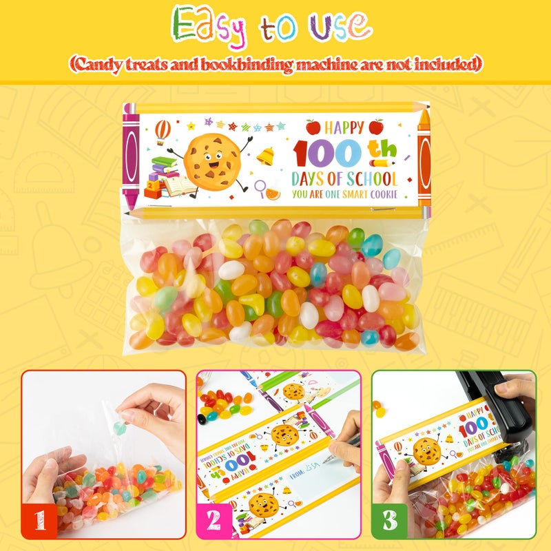K1tpde 46 Set Happy 100th Days of School Treat Bag Toppers and Cards Set 100th Days School Self Adhesive Goodies Baking Wrapping Bags with Greeting Card for Kids DIY Exchange Card Gifts, Colorful - Image 3