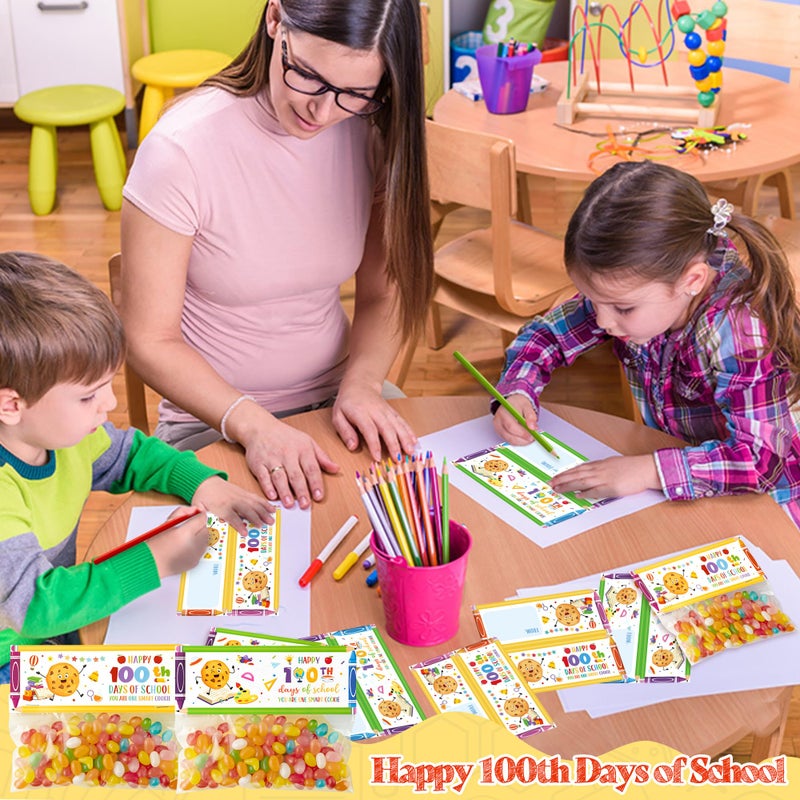 K1tpde 46 Set Happy 100th Days of School Treat Bag Toppers and Cards Set 100th Days School Self Adhesive Goodies Baking Wrapping Bags with Greeting Card for Kids DIY Exchange Card Gifts, Colorful - Image 5
