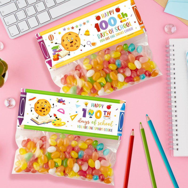 K1tpde 46 Set Happy 100th Days of School Treat Bag Toppers and Cards Set 100th Days School Self Adhesive Goodies Baking Wrapping Bags with Greeting Card for Kids DIY Exchange Card Gifts, Colorful - Image 4