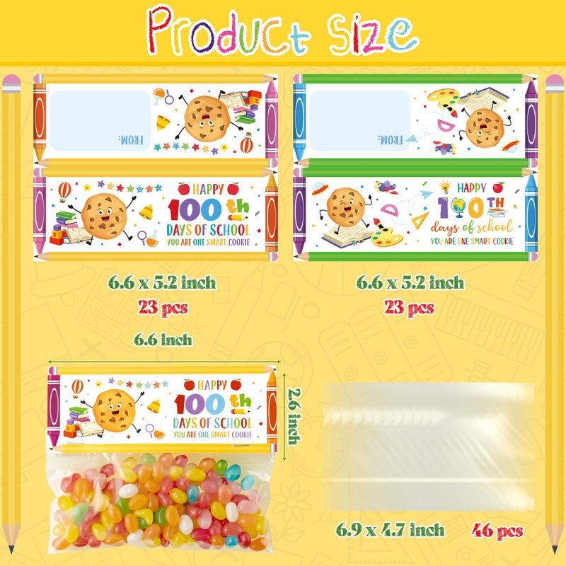 K1tpde 46 Set Happy 100th Days of School Treat Bag Toppers and Cards Set 100th Days School Self Adhesive Goodies Baking Wrapping Bags with Greeting Card for Kids DIY Exchange Card Gifts, Colorful - Image 2