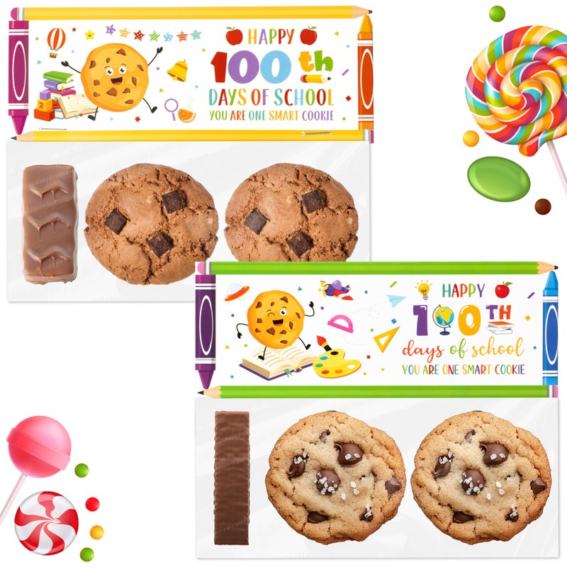 K1tpde 46 Set Happy 100th Days of School Treat Bag Toppers and Cards Set 100th Days School Self Adhesive Goodies Baking Wrapping Bags with Greeting Card for Kids DIY Exchange Card Gifts, Colorful - Image 1
