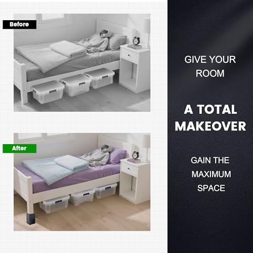 BTSD-home Adjustable Bed Risers 3 or 6 Inch Heavy Duty Stackable Furniture Risers for College Dorm Bed Sofa Table Couch Chair Bed Raisers Blocks Set of 4 Black - Image 5