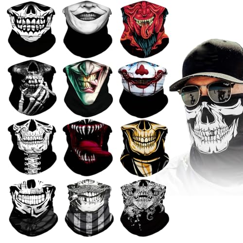 APEBAZY 12PCS Multi purpose Skull Neck Gaiters, Motorcycle Face Mask UV Protection, Unisex Suitable, for Halloween Carnival Parties and Outdoor Activities - Image 1